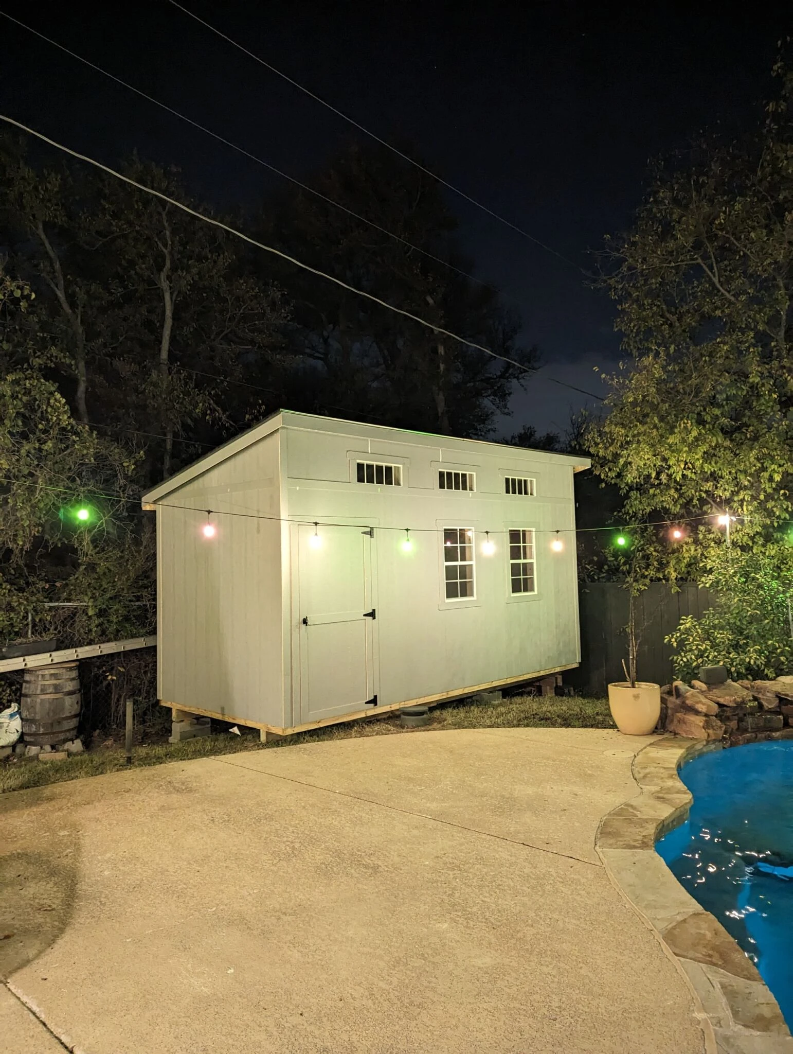 Storage shed built on-site in Robson Ranch neighborhood, Denton, TX
