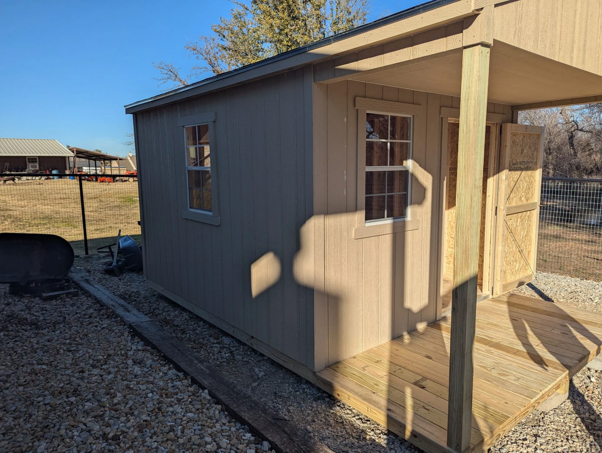 Garden shed with custom window boxes in Lantana, Denton, TX