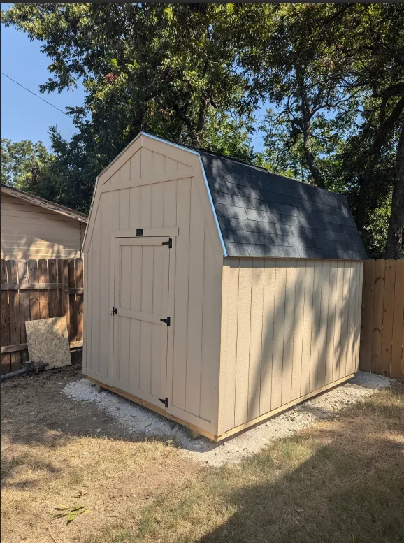 Customer of SE Yard Solutions with their 10x16 backyard shed in Weatherford