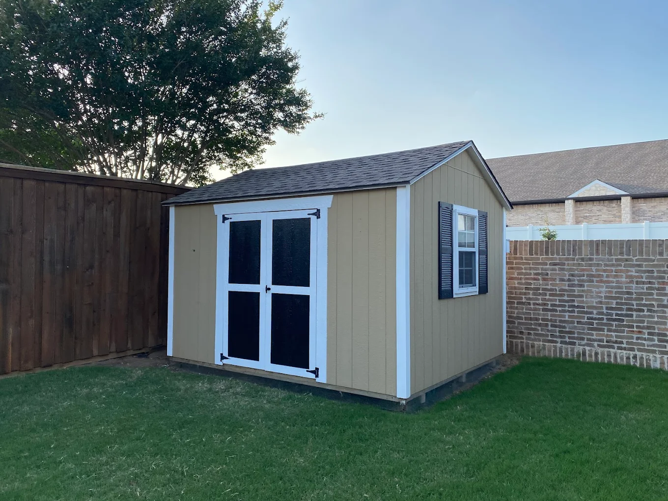 Customer of SE Yard Solutions with their 10x16 A-frame shed in Decatur