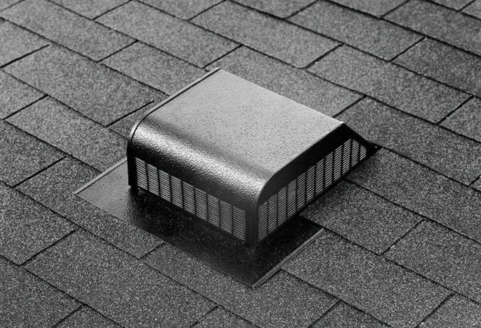 Turtle vent box installed on shed roof for passive exhaust
