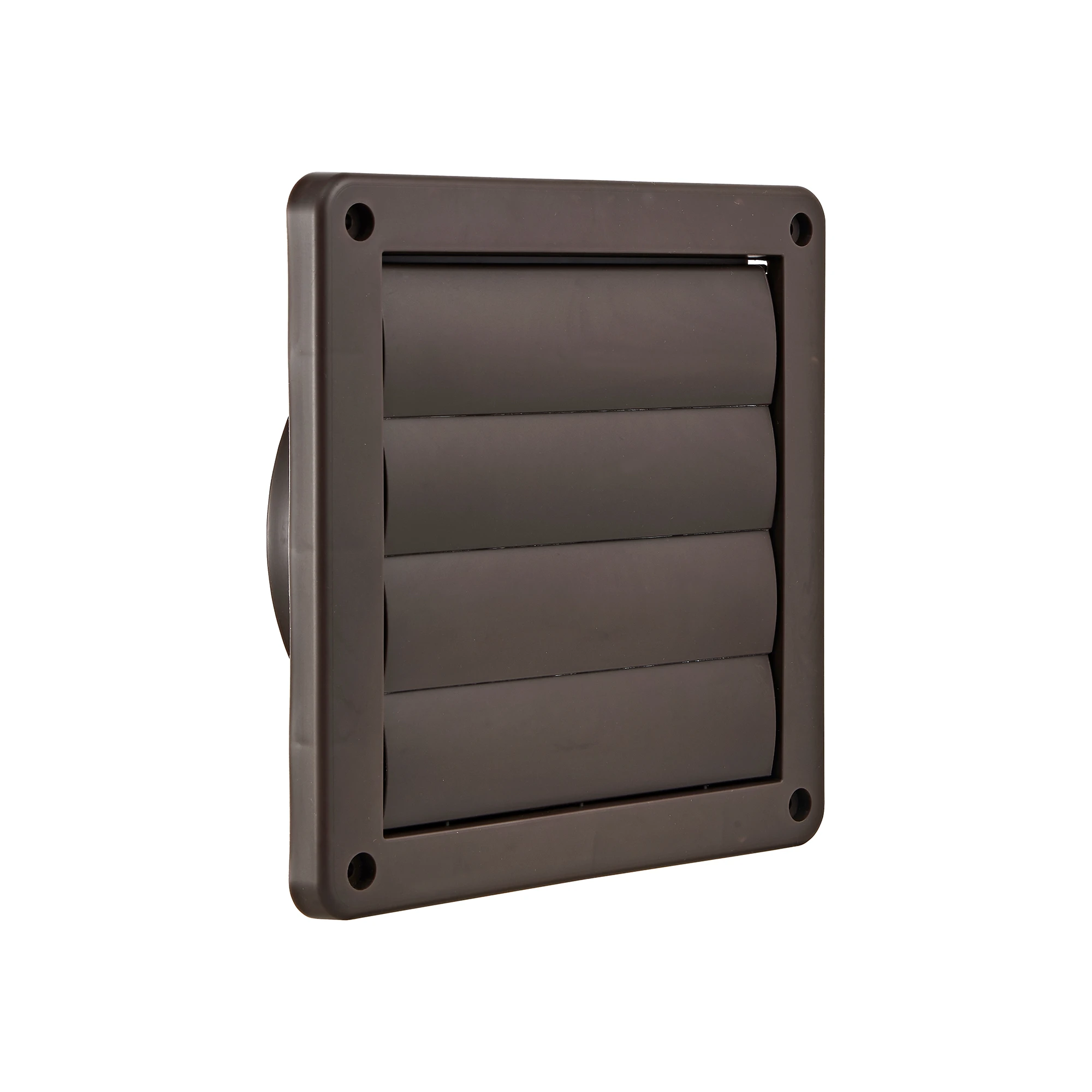 Wall-mounted louvered vent installed on shed exterior